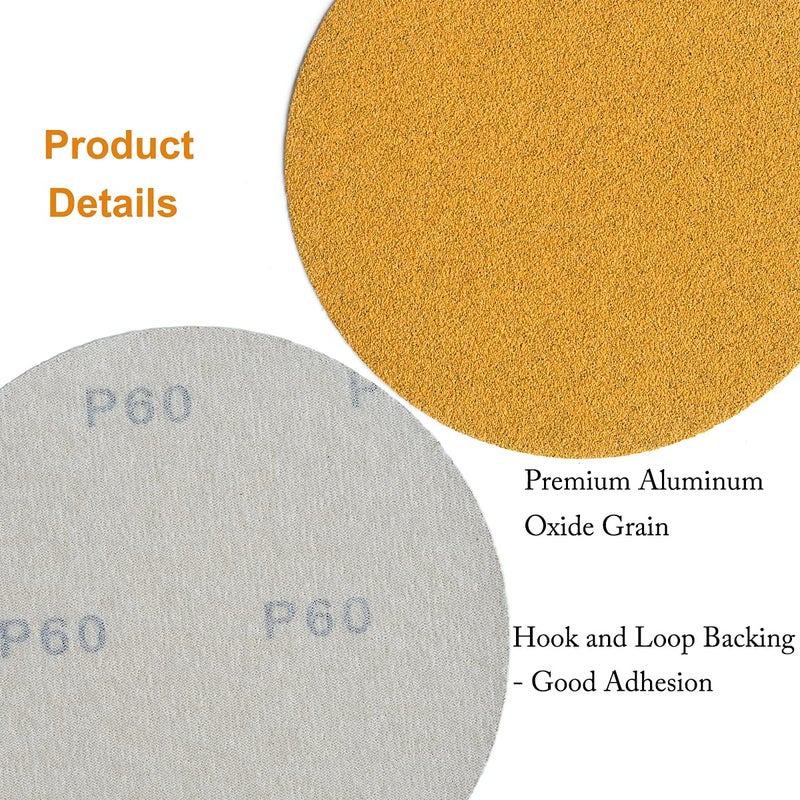 Aiyard 6-Inch No-Hole Hook and Loop Sanding Discs 60-Grit, Random Orbital Sandpaper for Automotive and Woodworking, 100-Pack - Image 5